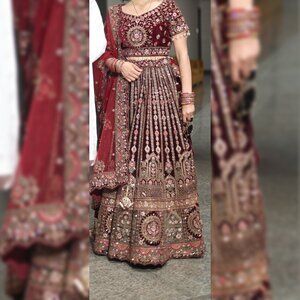 Bridal Maroon Velvet Lehenga NEGOTIABLE